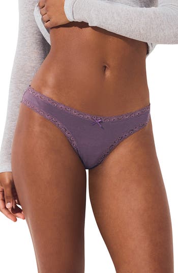 SKIMS Lightweight Cotton Lace Trim Thong | Nordstrom