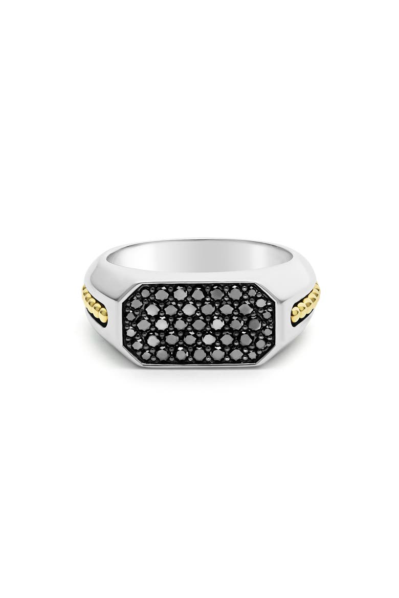Men's Anthem Black Diamond Pavé Signet Ring, Alternate, color, BLACK