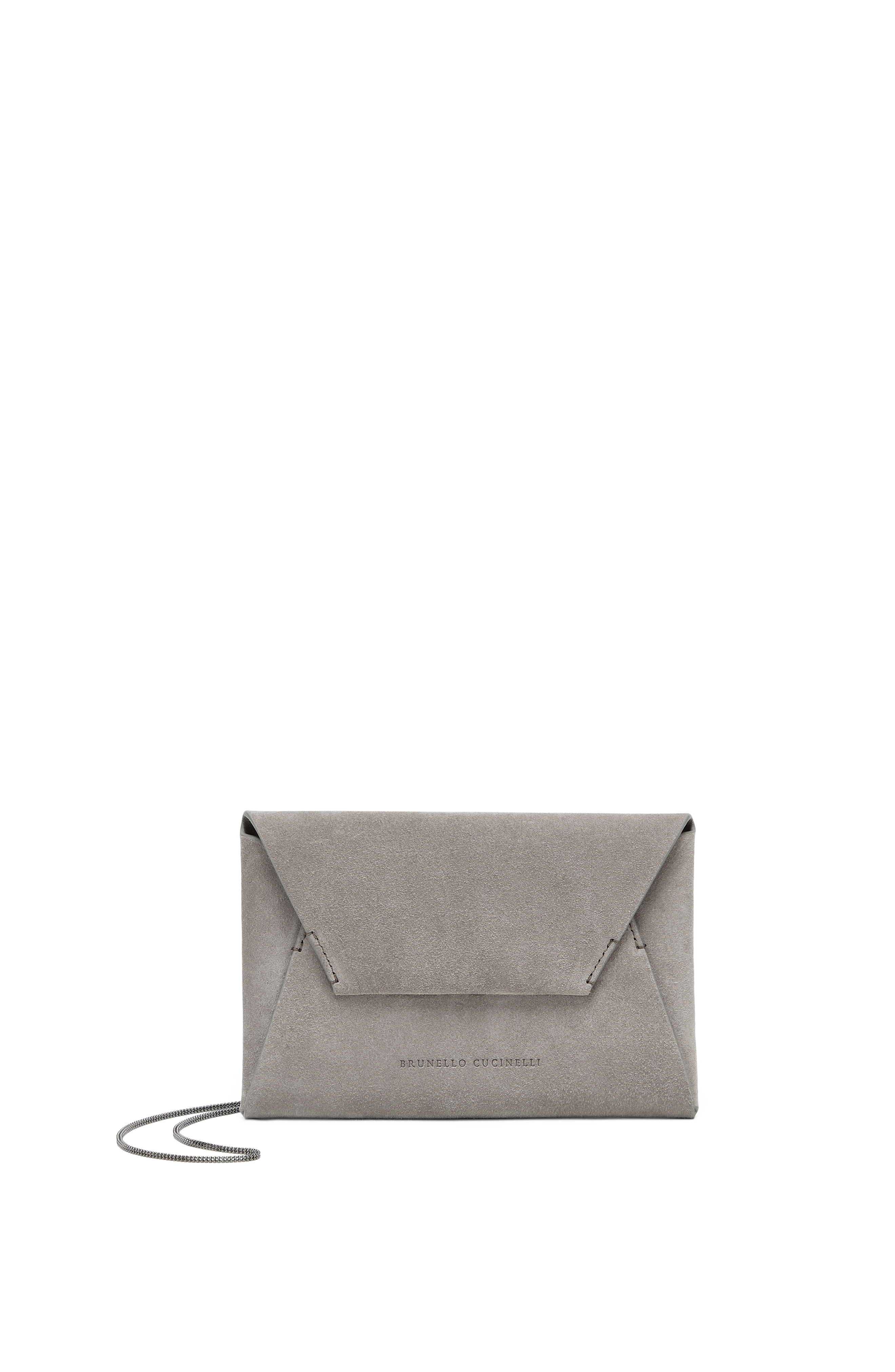 Brunello Cucinelli BC Duo pochette in suede with precious chain, Main, color, 