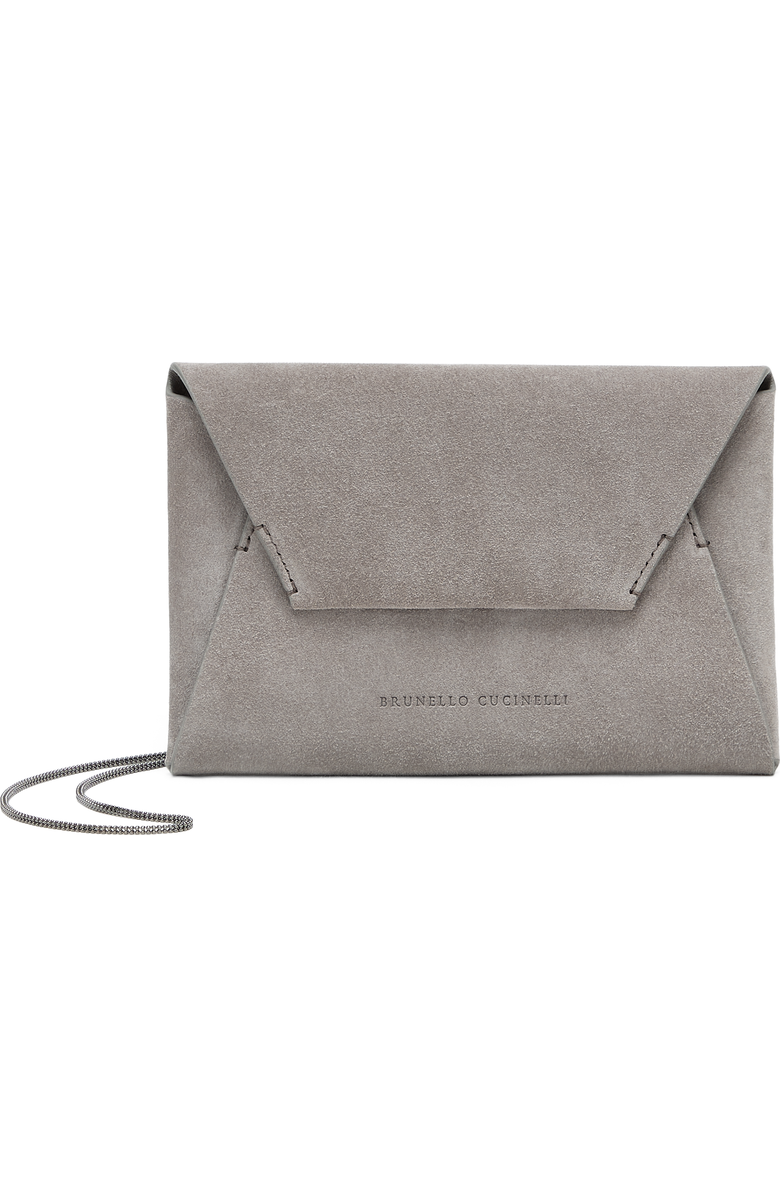 Brunello Cucinelli BC Duo pochette in suede with precious chain, Main, color,