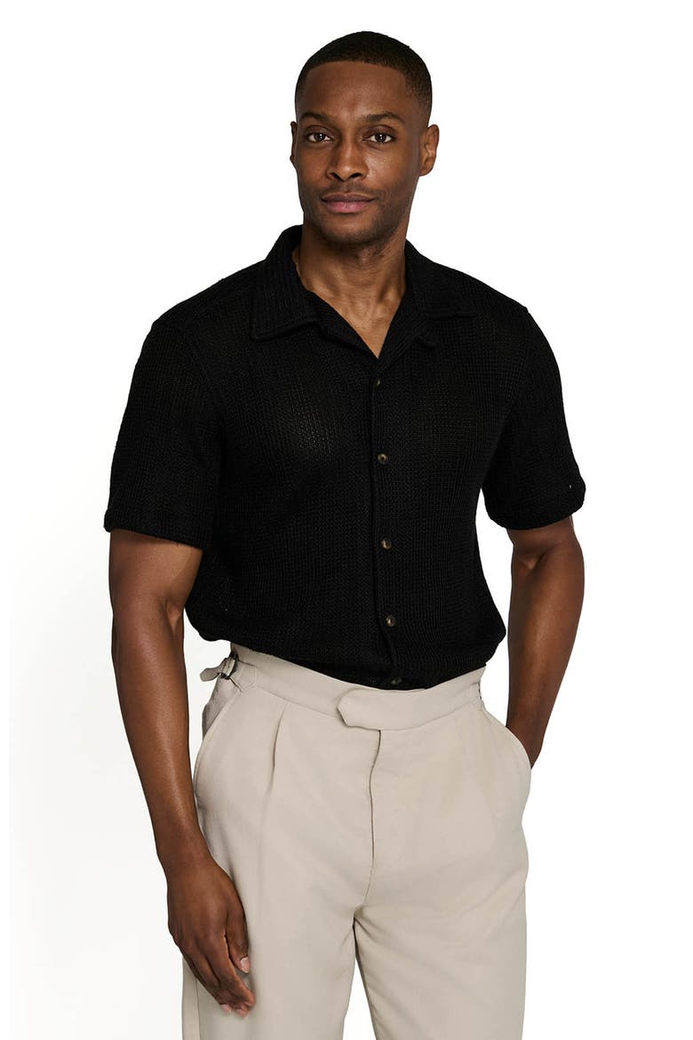 Bedford Crochet Camp Shirt, Alternate, color, BLACK