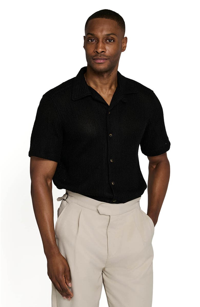 Brooklyn Brigade Bedford Crochet Camp Shirt, Alternate, color, Black