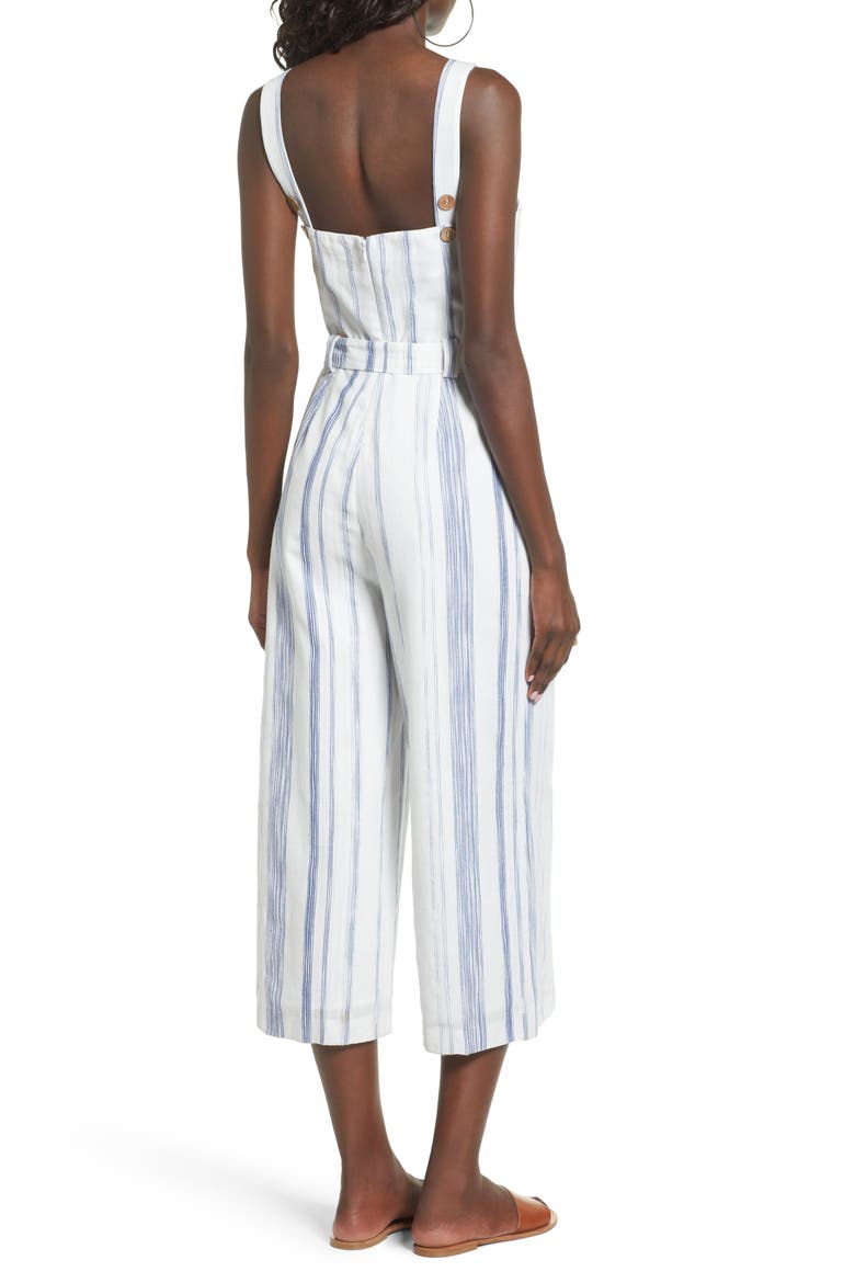 Crop Stripe Cotton Jumpsuit, Alternate, color, NAVY/ WHITE
