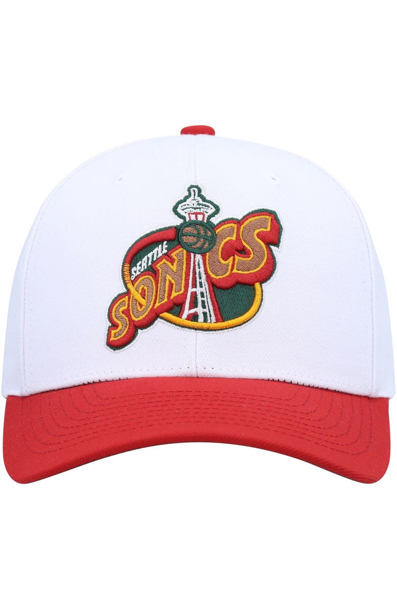 Mitchell & Ness Men's Mitchell & Ness White/Red Seattle SuperSonics Hardwood Classics Core 2-Tone 2.0 Pro Snapback Hat, Alternate, color,