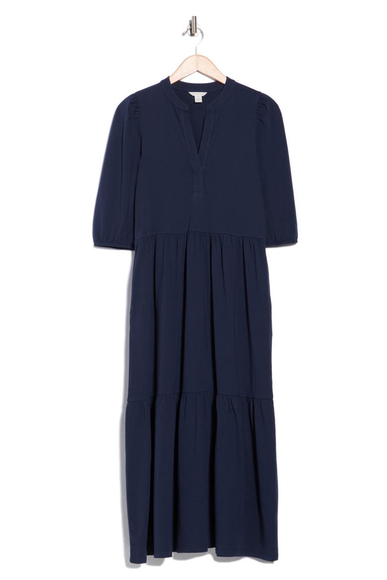 Three-Quarter Sleeve Knit Midi Dress, Alternate, color, NAVY STILL