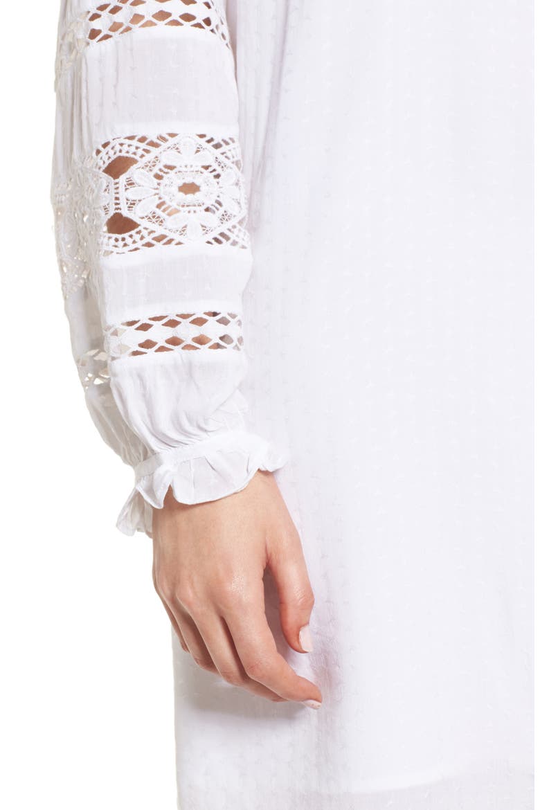 Lace Trim Puff Sleeve Shift Dress, Alternate, color, WHITE
