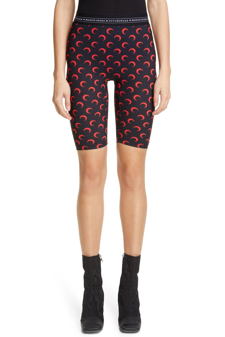 Crescent Print Jersey Biker Shorts (Nordstrom Exclusive), Main, color, ALL OVER BLACK/ RED MOON