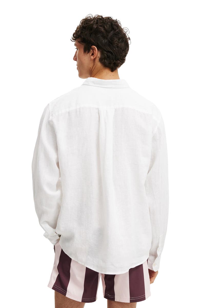 Cotton On Men's Relaxed Linen Long Sleeve Shirt, Main, color, White