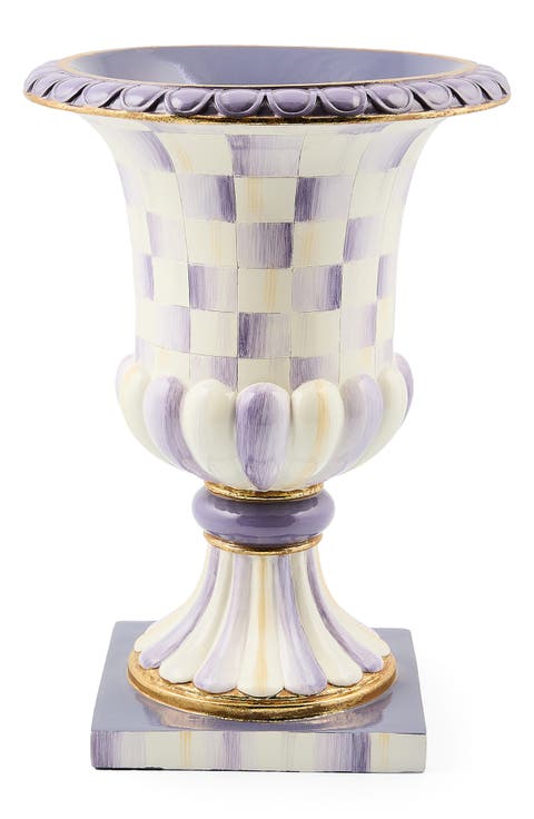 Violet Check Pedestal Tabletop Urn