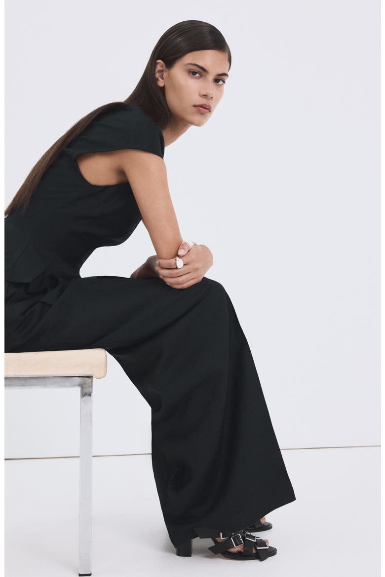 Pleated Peplum Linen Blend Top, Alternate, color, NAVY
