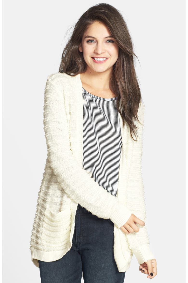 Stripe Knit Open Cardigan, Main, color, CREAM EGRET