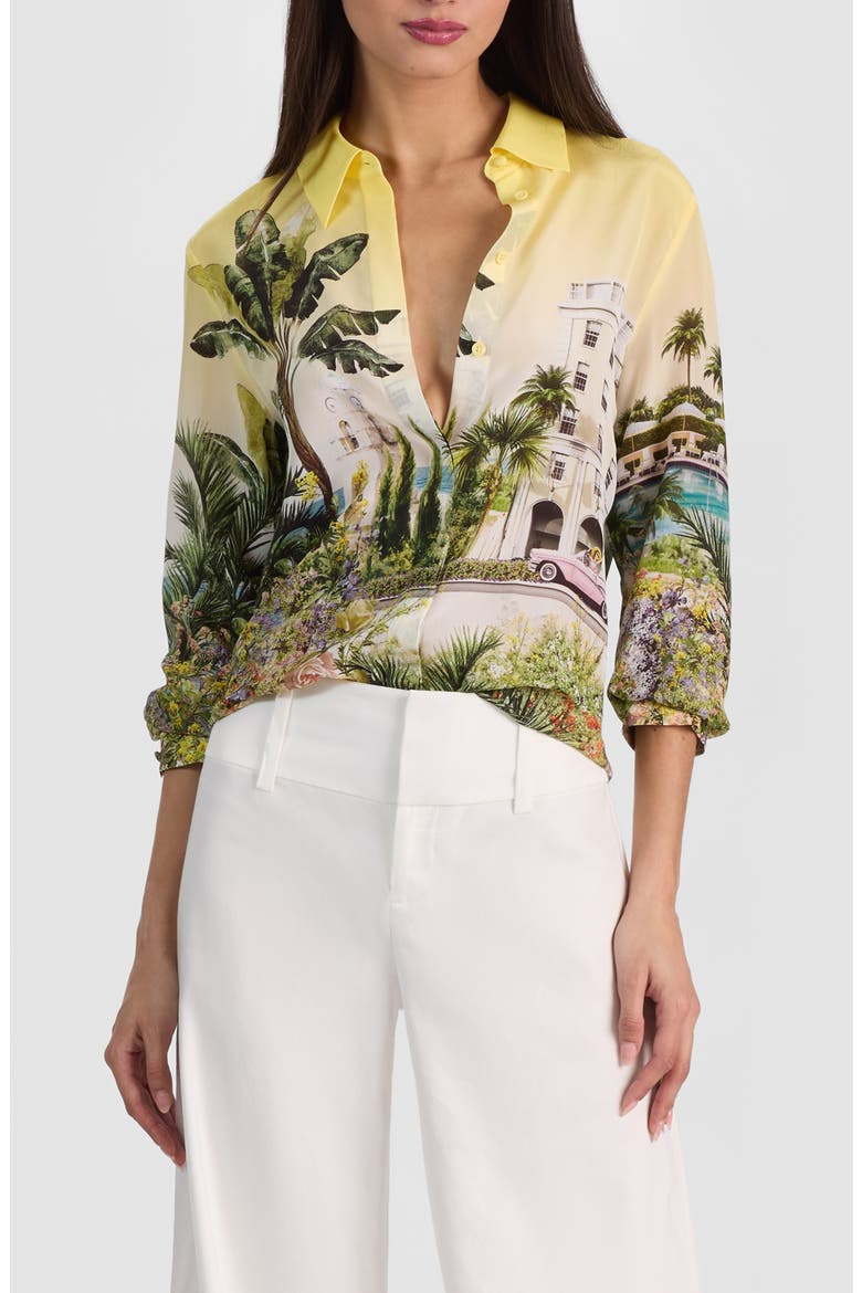 Willa Print Silk Button-Up Shirt, Main, color, PURE PARADISE