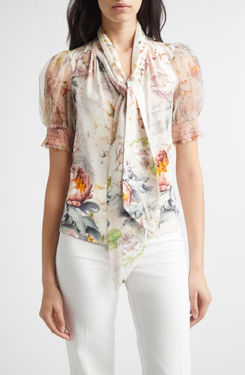 Brentley Floral Tie Neck Button-Up Top