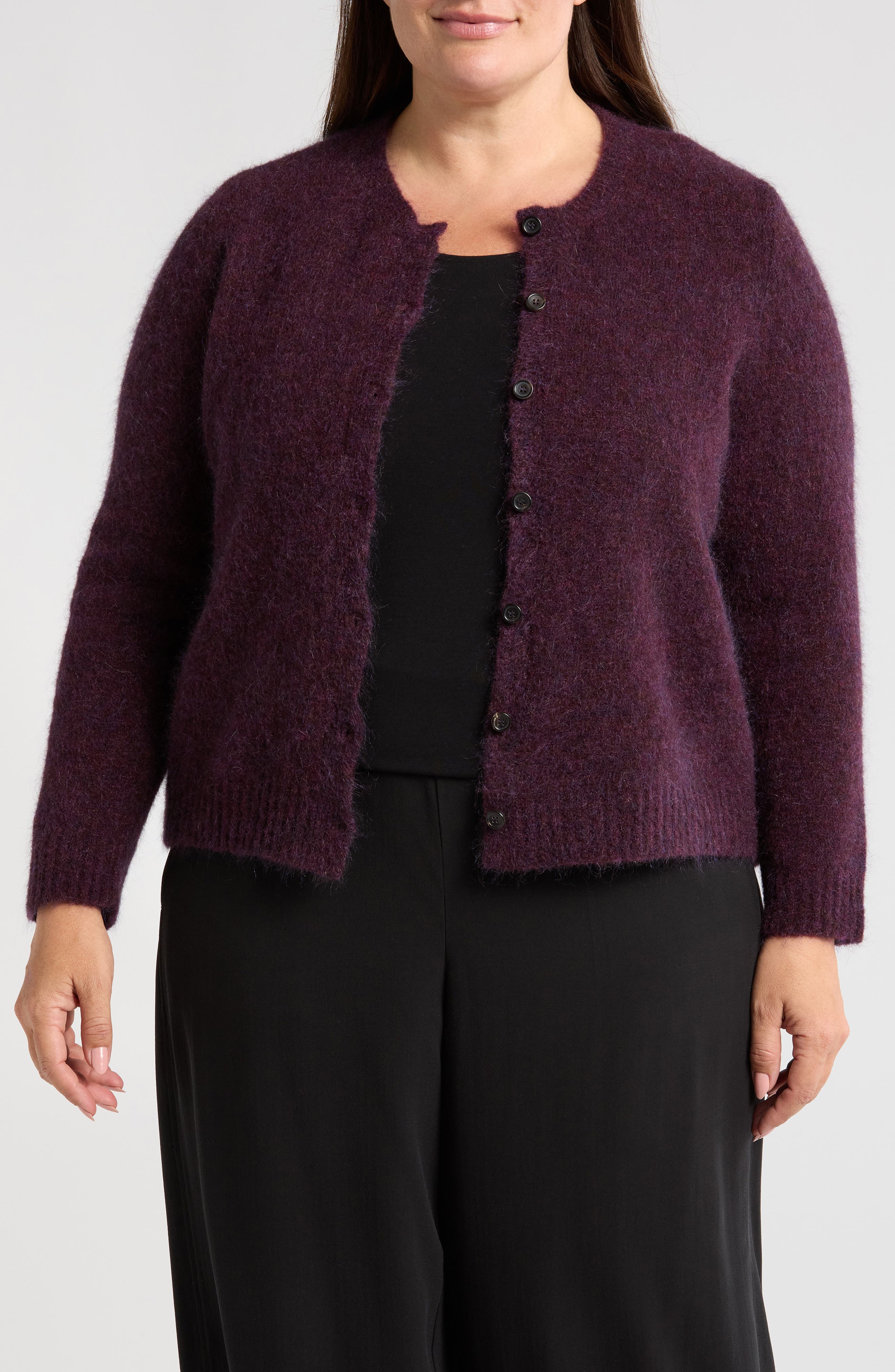 Eileen Fisher Crewneck Cardigan in Violet 