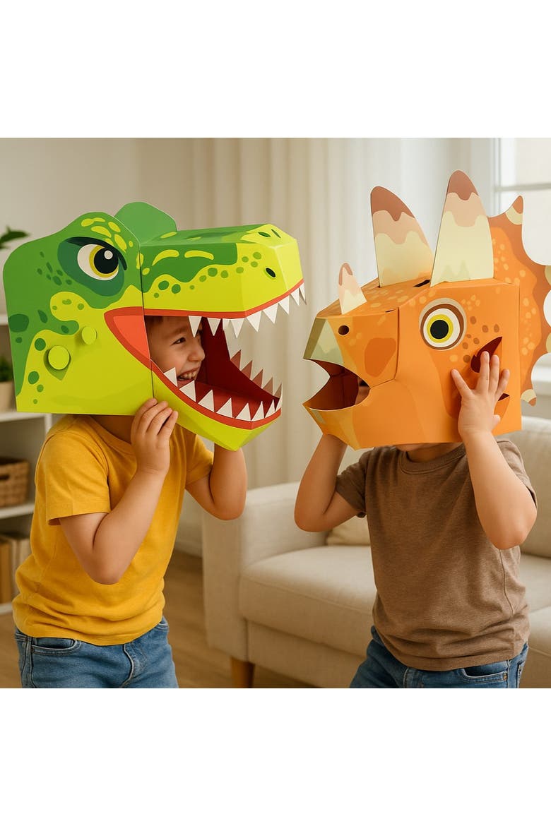 3D Triceratops Mask Craft for Kids (2 Pack), Easy Diy Activity for Creative Play & Dress-Up Fun, Alternate, color, Orange