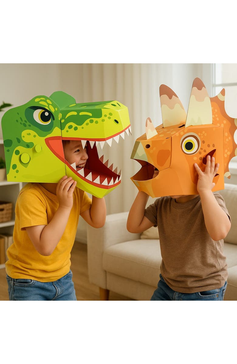 3D Paper Mask 3D T-Rex Mask Craft for Kids (2 Pack), Easy Diy Activity for Creative Play & Dress-Up Fun, Alternate, color, Green