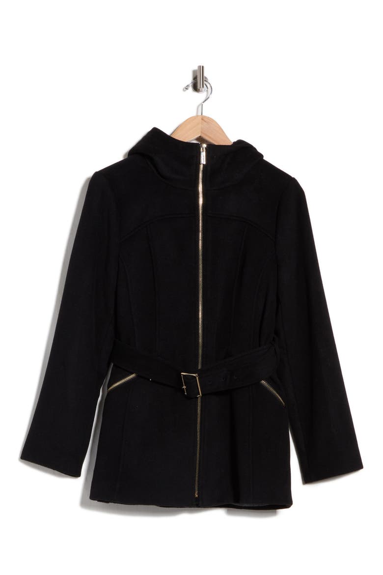 Hooded Wool Blend Coat, Alternate, color, BLACK