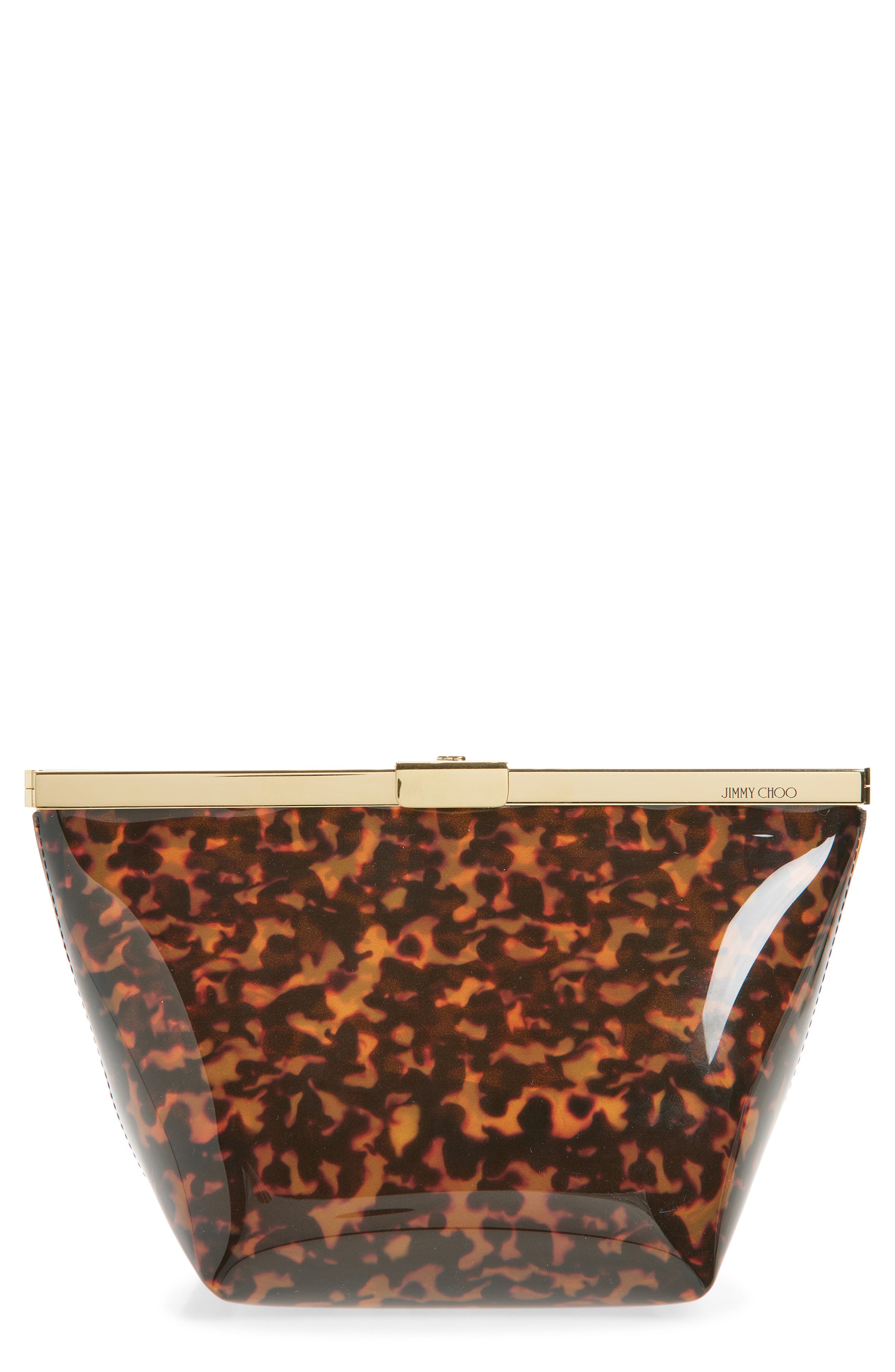 Jimmy Choo Ganache Transparent Tortoisehell Clutch, Main, color, Tortoiseshell