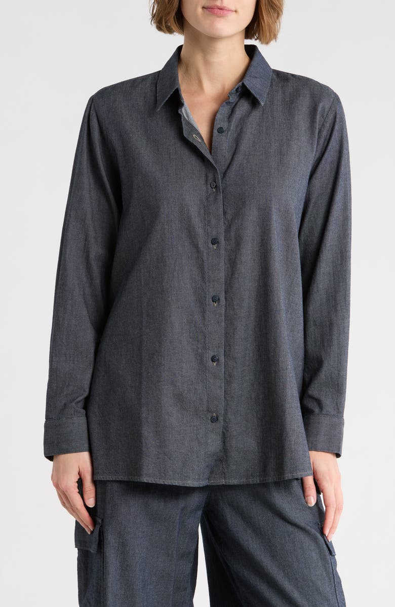 Eileen Fisher Classic Collar Button-Up Shirt, Main, color, Denim