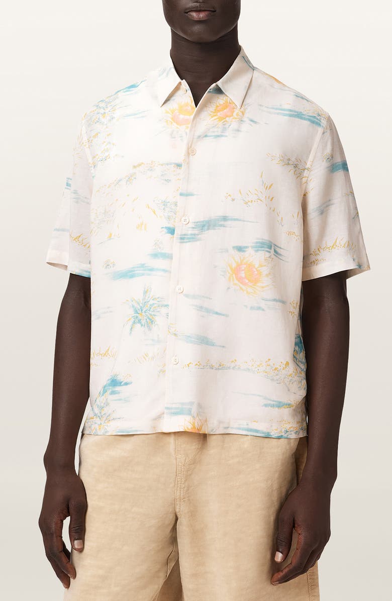 AllSaints Breezer Floral Short Sleeve Button-Up Shirt, Main, color, Candy Yellow