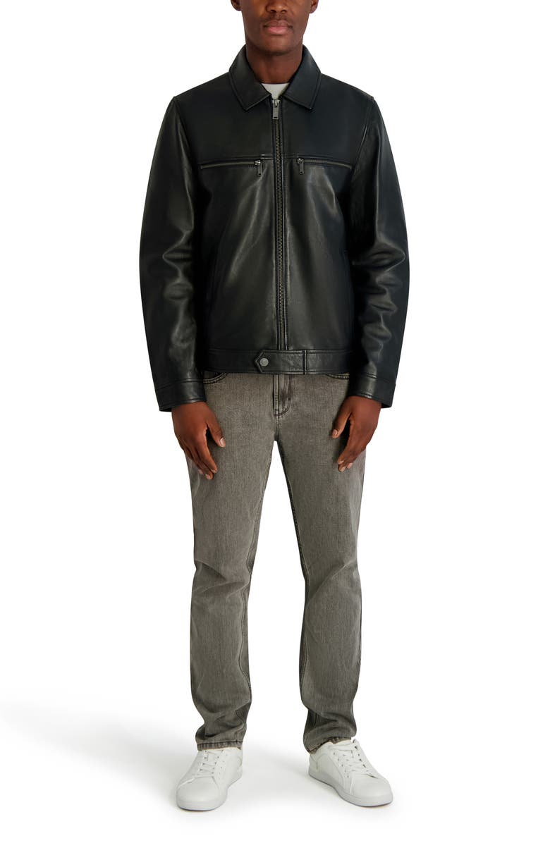 KARL LAGERFELD Leather Zip Jacket, Alternate, color, Black