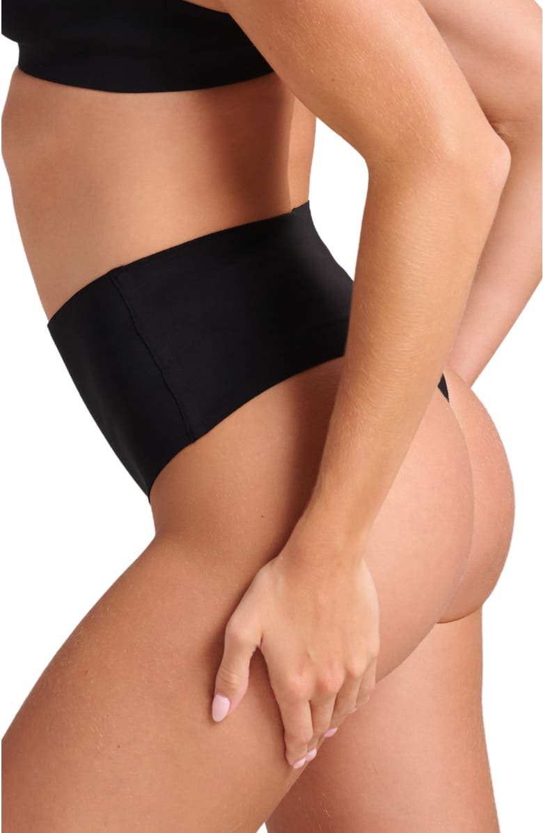 Siella Organic Cotton No-Show Shaping Thong, Alternate, color, Black