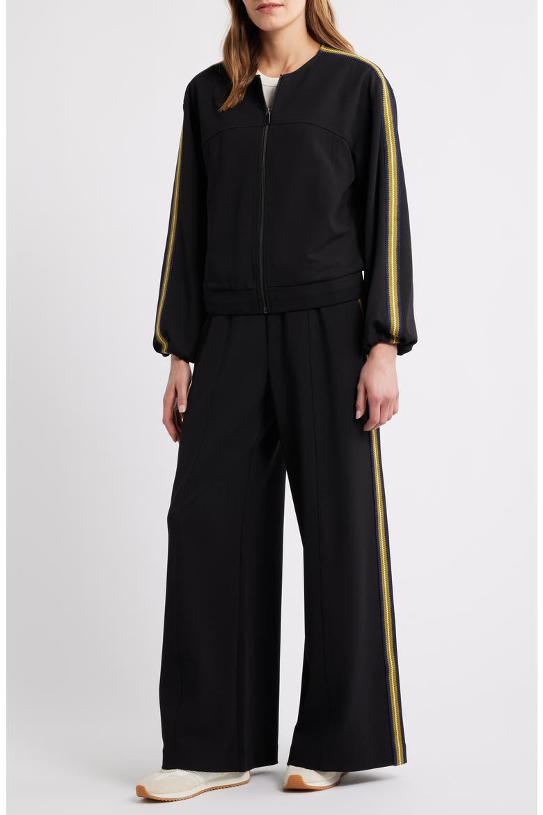 Stripe Trim Front Zip Jacket, Alternate, color, BLACK