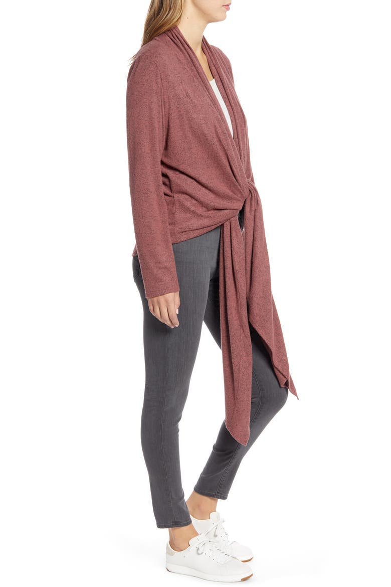 Drape Tie Front Cardigan, Alternate, color, RAISIN