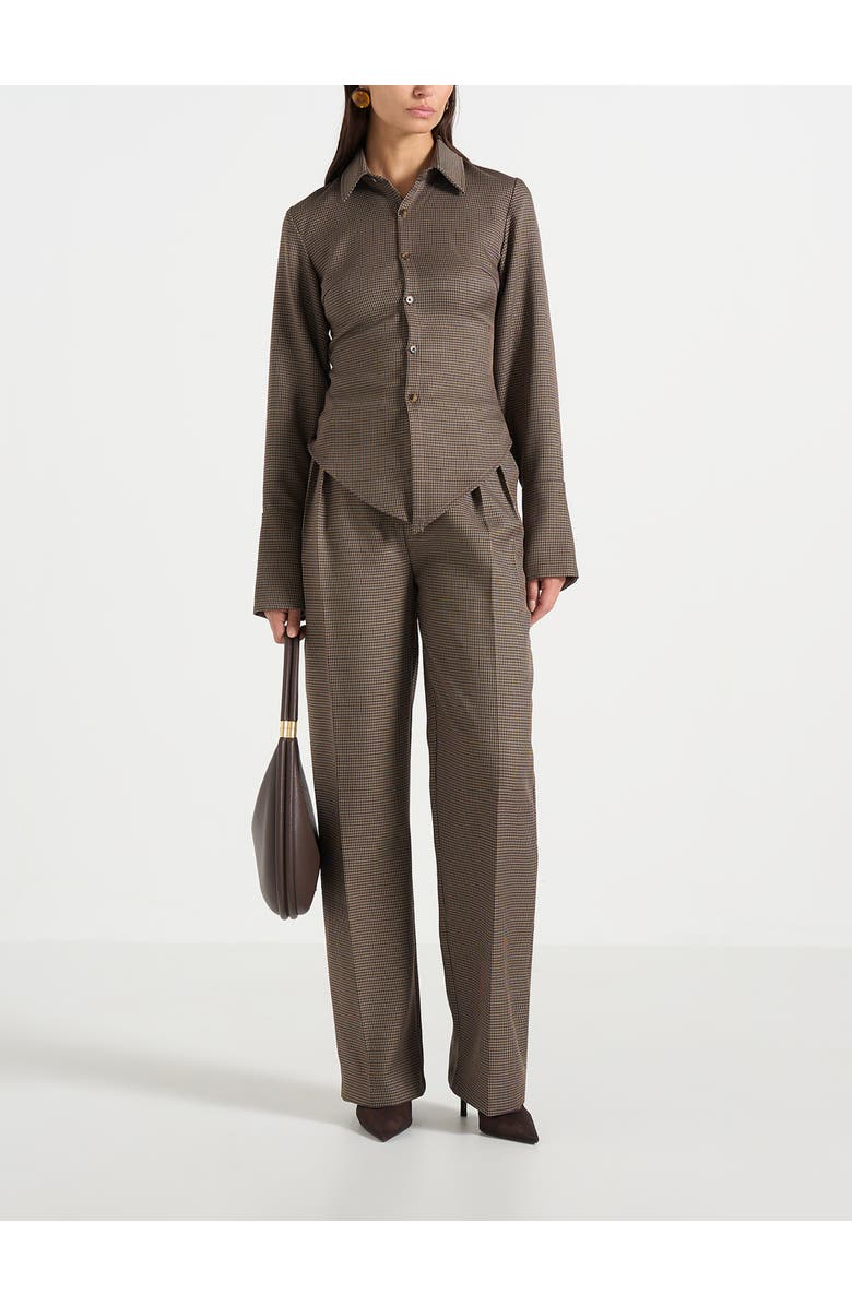 Manière De Voir Sonia Houndstooth Cinch Shirt, Alternate, color, Brown