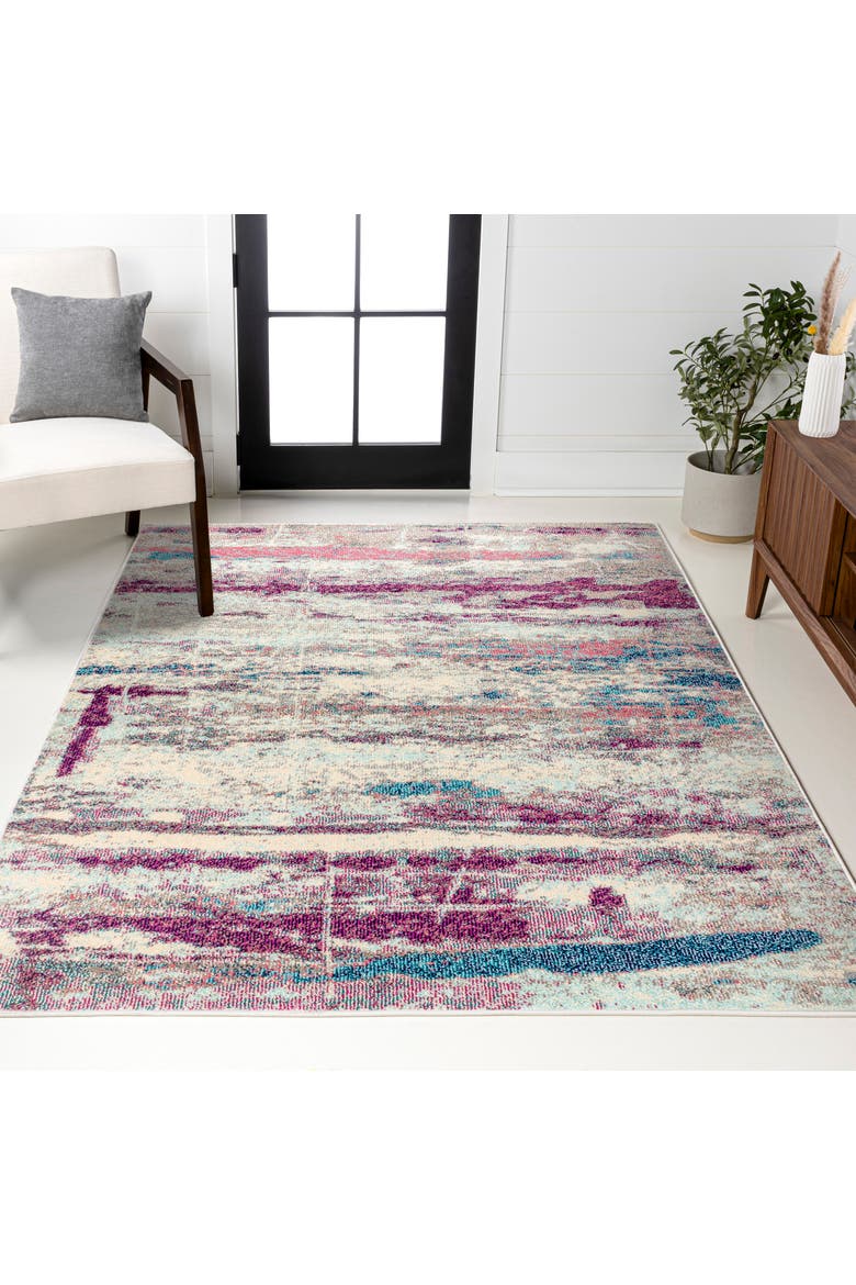 Contemporary POP Modern Abstract Brushstroke Area Rug, Alternate, color, Cream/Pink