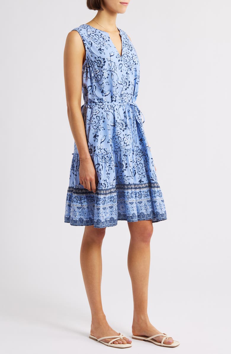 beachlunchlounge Atlas Print Sleeveless Tiered Dress, Alternate, color, Bare Sea