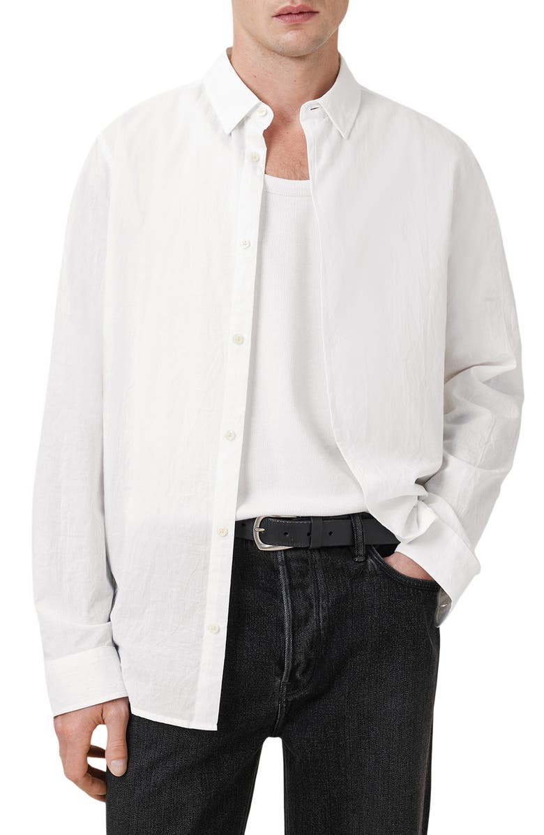 AllSaints Cassis Linen Blend Button-Up Shirt, Main, color, 