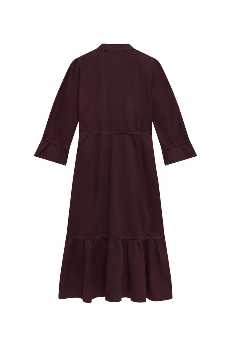 Denim Puff Shoulder Midi Shirt Dress, Alternate, color, Burgundy