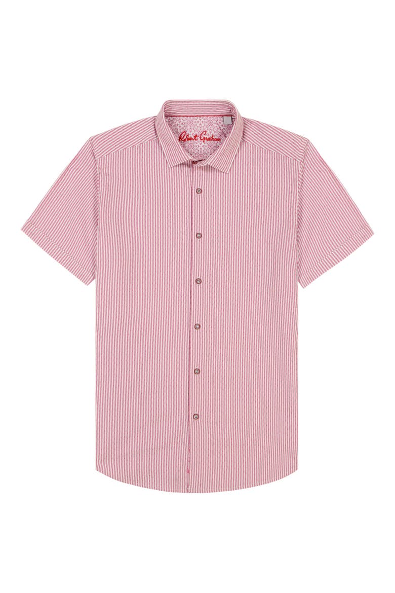 Fornillo Classic Fit Stripe Short Sleeve Button-Up Shirt, Alternate, color, BERRY