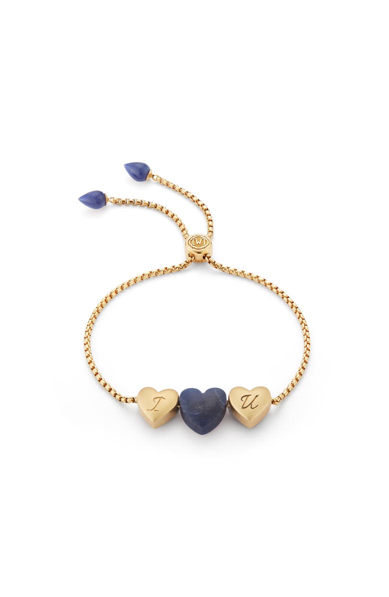 LuvMyJewelry Luv Me Love Heart Sodalite Gemstone Yellow gold Plated Silver Adjustable Bracelet, Main, color, 