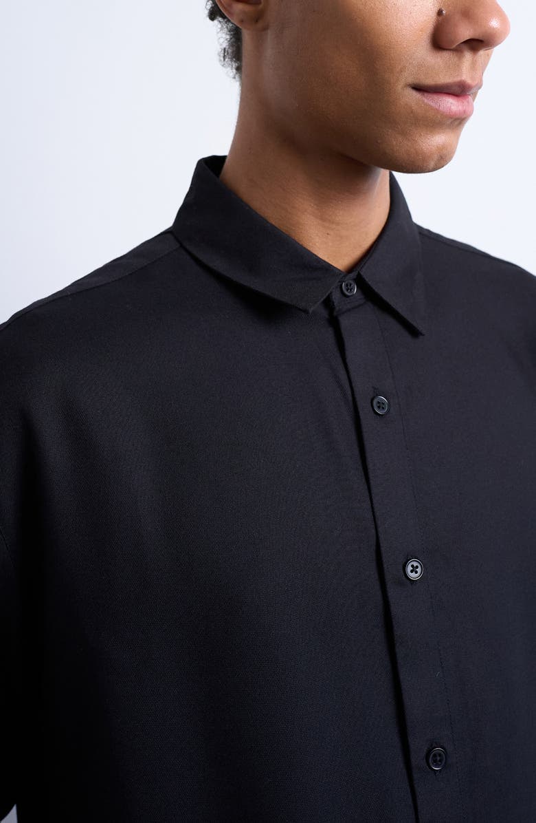 Topman Relaxed Fit Twill Button-Up Shirt, Alternate, color, Black