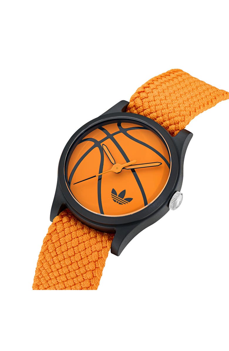 adidas AO Style Orange Basketball Dial Webbing Strap Watch, 39mm, Alternate, color, 
