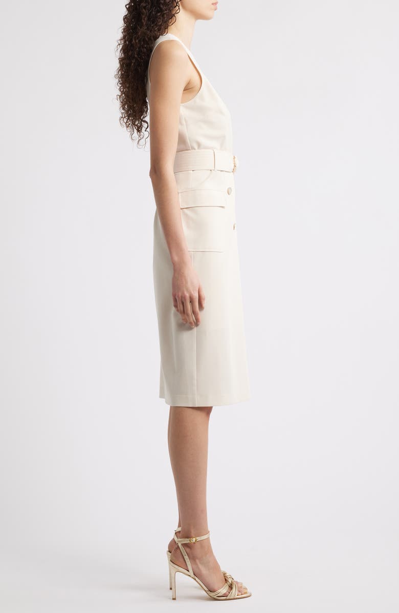 Tahari ASL Belted Sleeveless Faux Wrap Dress, Alternate, color, Ecru