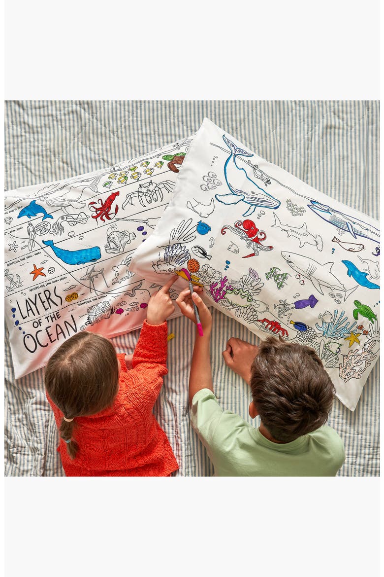 Color Your Own Pillowcase Under the Sea, Alternate, color, White With Black Outlines