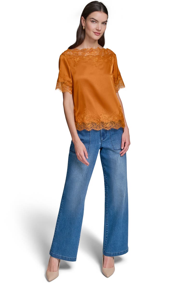 Lace Detail Satin Top, Alternate, color, SIENNA