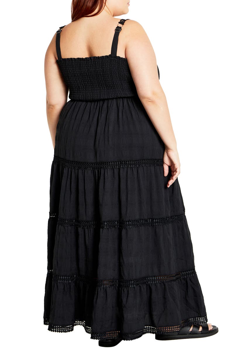 City Chic Dakota Tiered Maxi Sundress, Alternate, color, Black