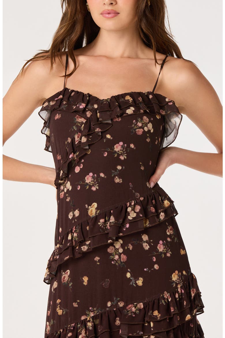 Journee Ruffle Floral Maxi Dress, Alternate, color, CHOCOLATE FLORAL