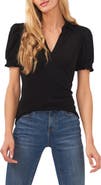 CeCe Short Puff Sleeve Knit Polo
