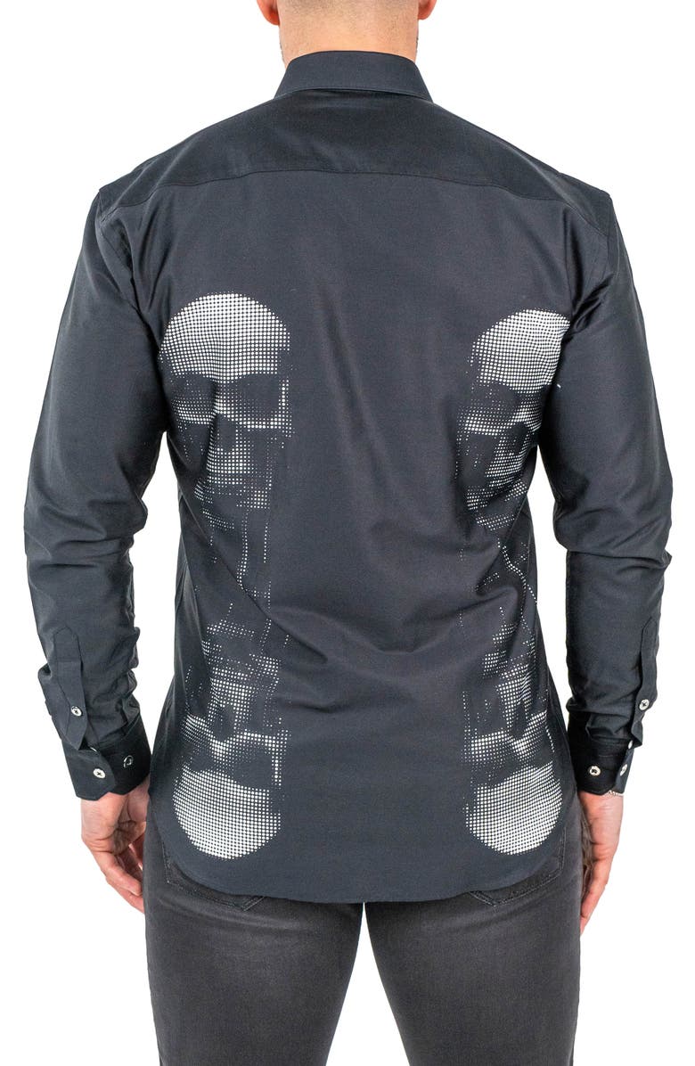 Maceoo Fibonacci Skull Mirror Contemporary Fit Button-Up Shirt, Alternate, color,