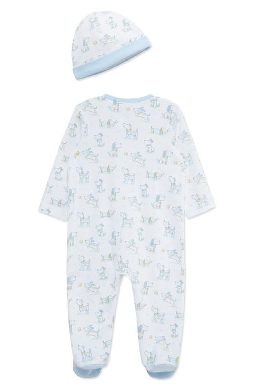 Shop Little Me Puppy Fun Print Cotton Footie & Hat Set In Blue
