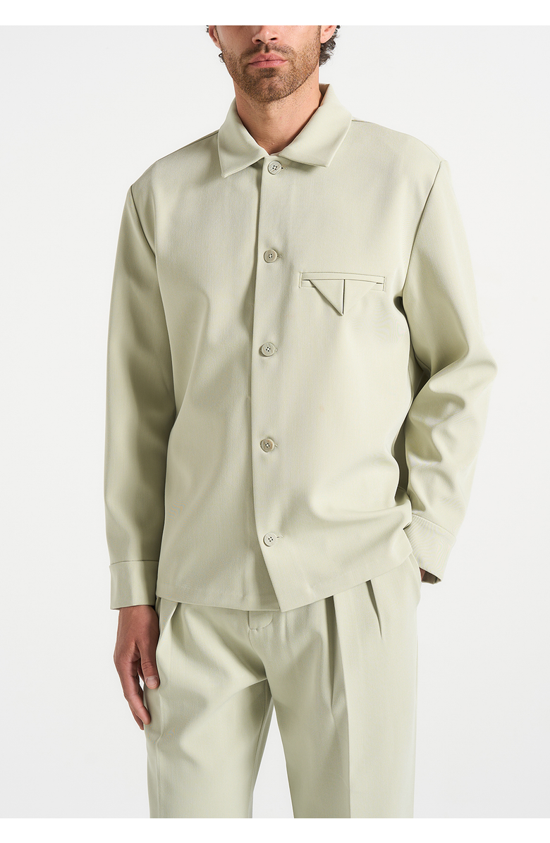 Manière De Voir Leo Hatched Tailored Overshirt, Alternate, color, Sage