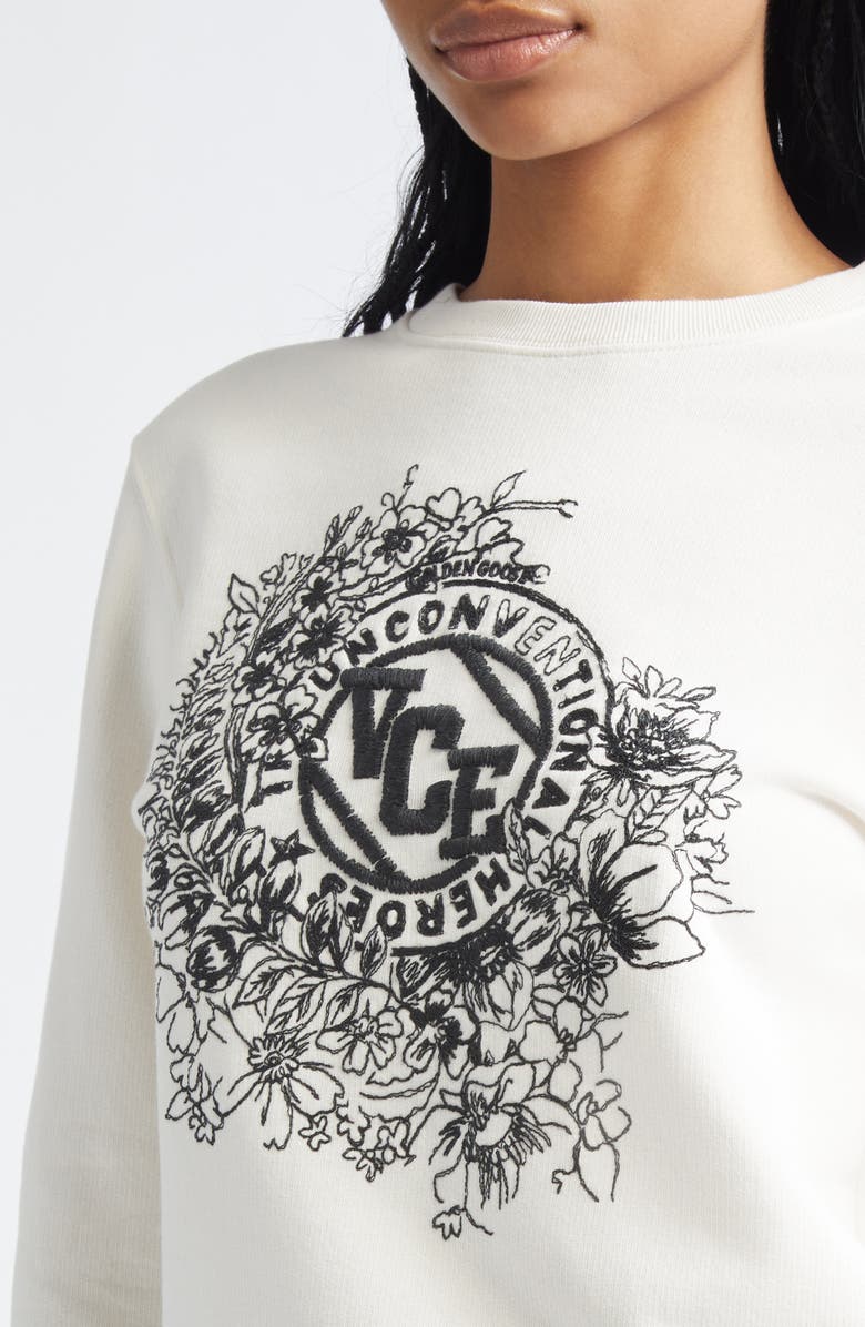 Golden Goose Journey Floral Embroidered Crewneck Sweatshirt, Alternate, color, Artic Wolf/ Black