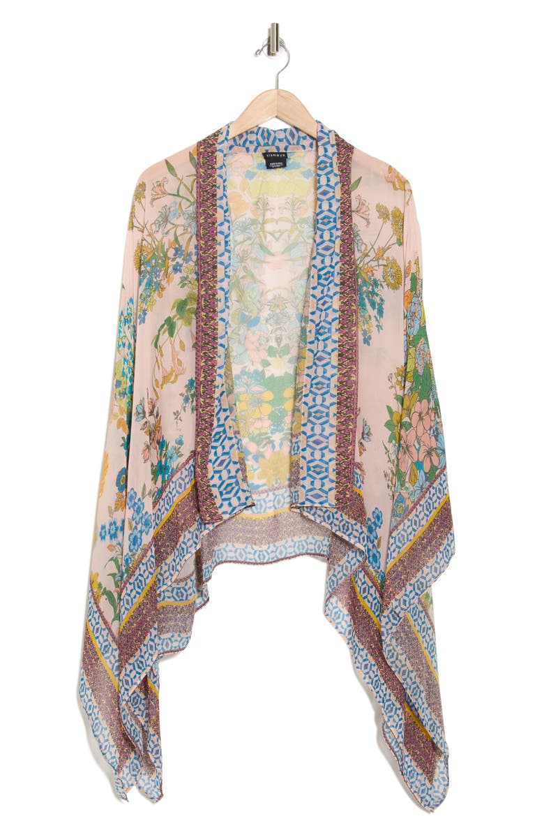 Vismaya Geometric Border Floral Print Ruana, Alternate, color, 