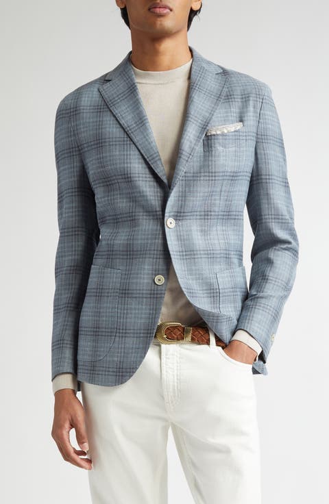 Unstructured Plaid Linen & Wool Blend Sport Coat