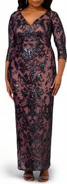 Adrianna Papell Beaded Back Slit Gown